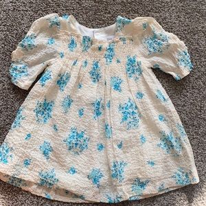 Zara cream blue floral dress textured cinched 12-18 months